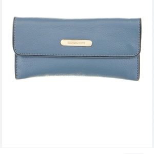 Michael Kors Blue Leather Clutch/ wallet, Gold tone Hardware 4”X 8”